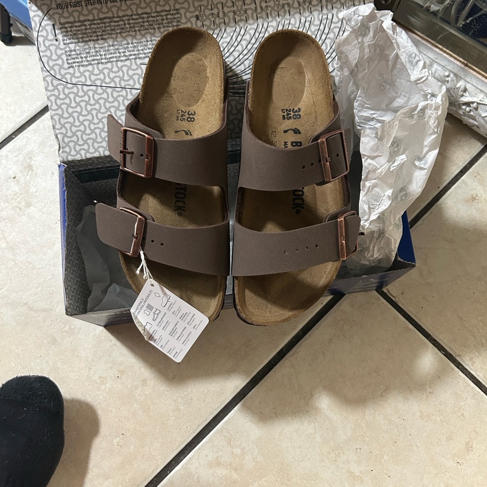 Birkenstock Brown mocka (39) size 8 Birbick Double-Strap Sandals slides NIB - Picture 7 of 13